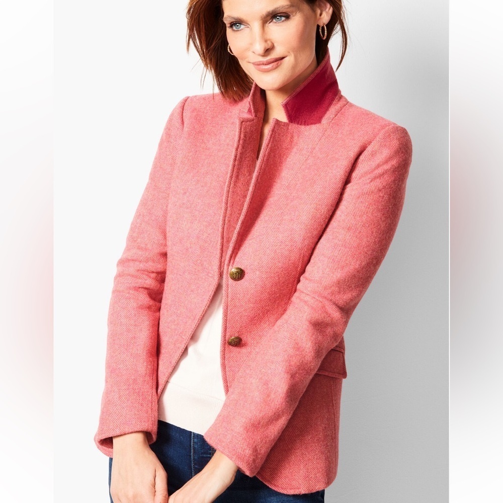 TALBOTS SHETLAND ABERDEEN PINK HERRINGBONE WOOL BUTTON DOWN BLAZER JACKET